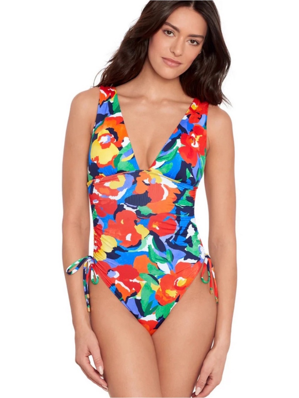 Ralph Lauren Multicolor Floral V-Neck One-Piece Swimsuit